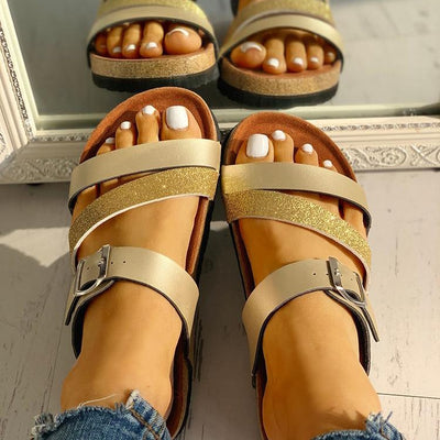 Women Summer Non-slip Platform 3cm Flat Slippers Flip Flops Female Romanesque Shoes Lady Beach Women Buckle Strap Sandals