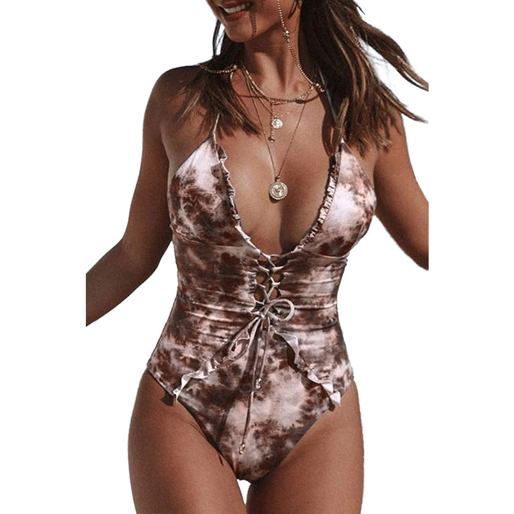 Summer and autumn one piece swimsuit sexy suspender swimsuit women chest strap swimsuit