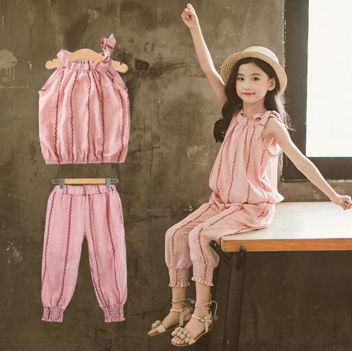 Girls Clothing Sets Summer Children Sports Suit Striped Tops + Pants Two-piece Sets KidsTracksuit Teenager Girls Clothes