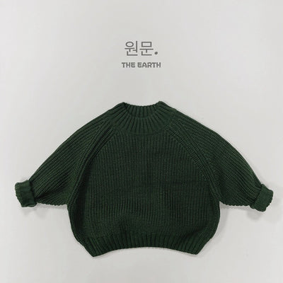 New Children Vintage Knitted Sweater Baby Girl Solid Casual Knitwear Boys Loose Versatile Pullover Kids Thicken Warm Tops