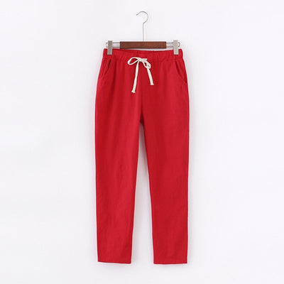 Candy Colors Summer Pants Women Lace Up Pantalon Femme Cotton Linen Sweatpants Casual Harem Pants Women Ladies Trousers