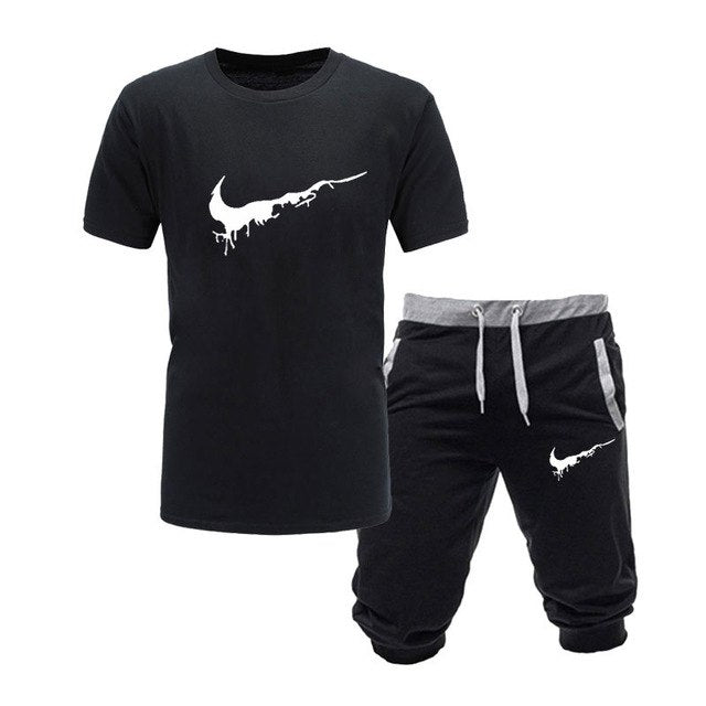 Two Pieces Sets T Shirts+Shorts Suit Men Summer Tops Tees Fashion Tshirt High Quality Men Clothing