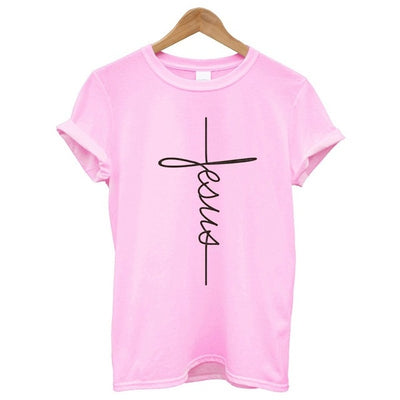 The Cross Printed T-shirt Women Short Sleeve Fashion Cotton Casual Summer Tops Jesus Clothes Plus Size