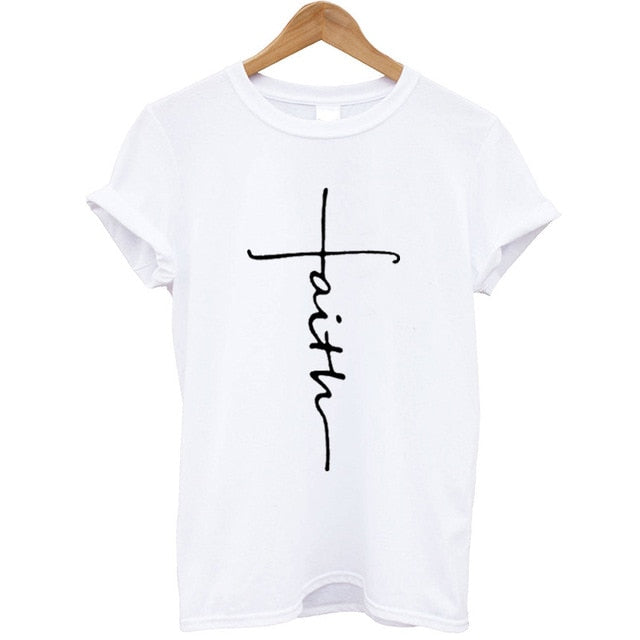 The Cross Printed T-shirt Women Short Sleeve Fashion Cotton Casual Summer Tops Jesus Clothes Plus Size