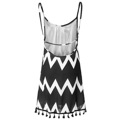 Women Summer Dress  Sexy Beach Dress Vestidos Casual Geometric Printed Tassel Spaghetti Strap Women Mini Dresses