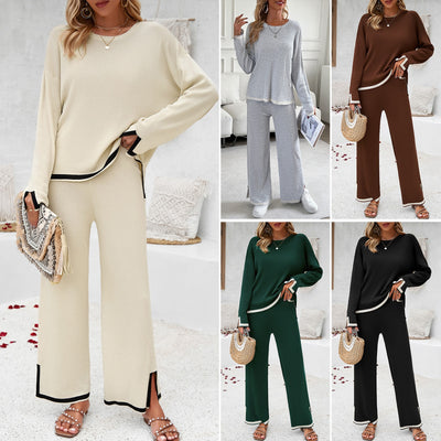 Women's suit temperament casual solid color knitted long sleeve suit