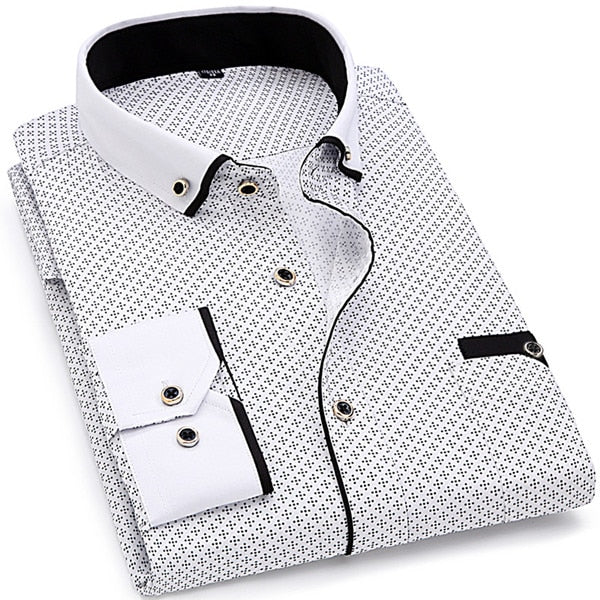 Casual Long Sleeved Printed shirt Slim Fit Male Social Business Dress Shirt Brand Men Clothing