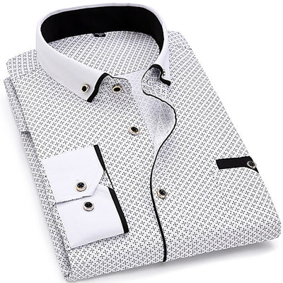 Casual Long Sleeved Printed shirt Slim Fit Male Social Business Dress Shirt Brand Men Clothing