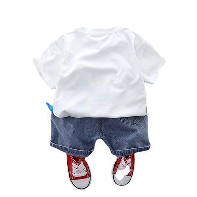 Children's Clothing Korean Version Children's Cartoon Round Neck T-Shirt Boy Short Sleeve Suit