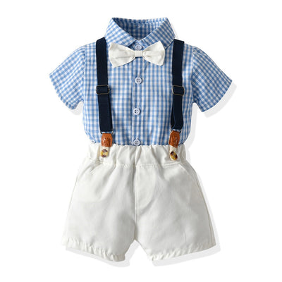 New Childrens Wear Boys and Girls Summer Checker Casual Suit Siblings Baby Set