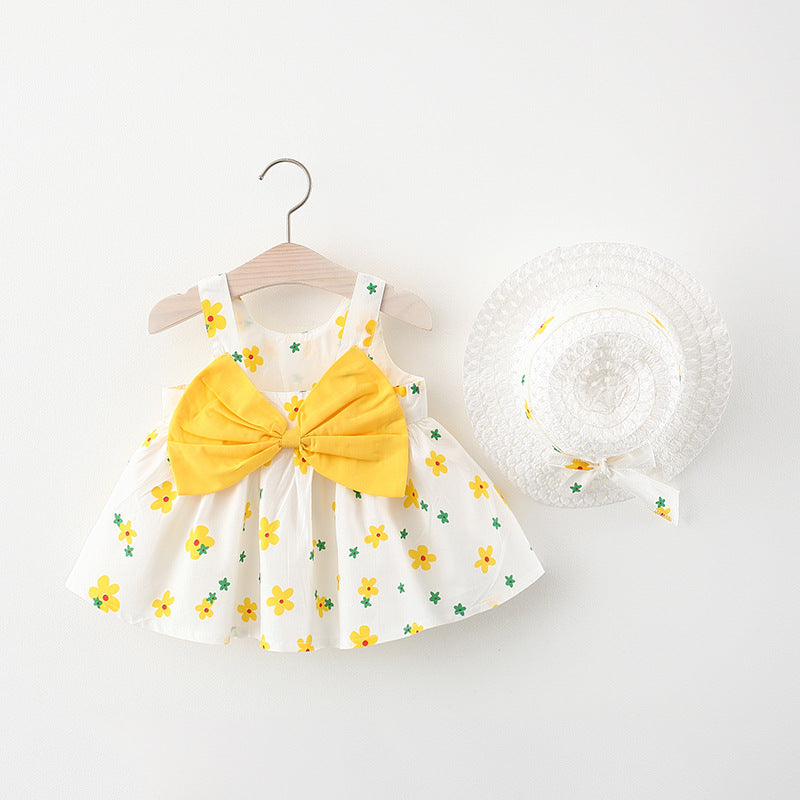 Summer New Korean Style Suspender Dress Girl Baby Print Bow Princess Dress