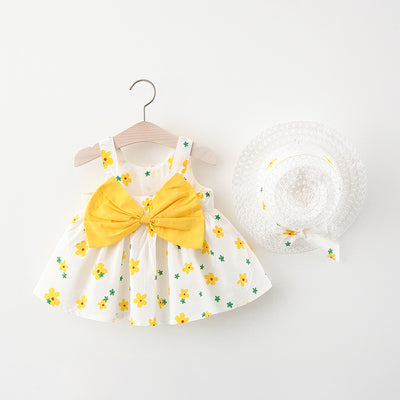 Summer New Korean Style Suspender Dress Girl Baby Print Bow Princess Dress