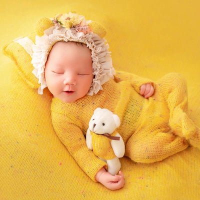 4 Pcs/Set Baby Clothes Newborn Photography Props Baby Romper Jumpsuit Hat Pillow Set With Cute Bear Doll Photo Shooting Outfits