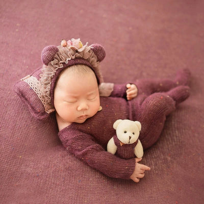 4 Pcs/Set Baby Clothes Newborn Photography Props Baby Romper Jumpsuit Hat Pillow Set With Cute Bear Doll Photo Shooting Outfits