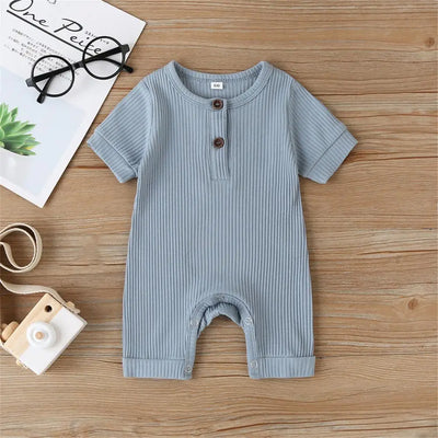 0-18M Baby Summer Clothing Baby Boy Girl Infant Short Sleeve Romper Jumpsuit Cotton Outfits Set Ribbed Solid Clothes 5 Color