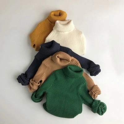 Autumn Winter Kids Warm Sweaters Children Tops Pullover Long Sleeve High-neck Solid Knitting Stretch Base Sweater Baby Clothes