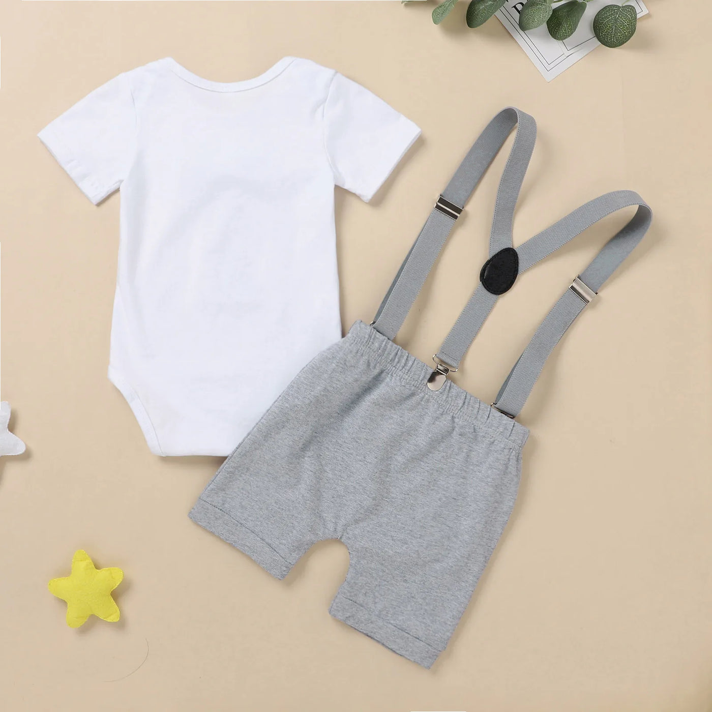 Baby Boy Clothes 1st Birthday Boy Outfit One Year Gentleman Tie Bodysuit Straps Shorts Toddler Baby Clothing Set Baby Clothes