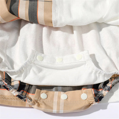 Newborn Baby Boy Girls Plaid Romper Dress Cotton Short Sleeve Outfit Infant Kid Spring & Autumn Onesie Jumpsuit Children Clothes