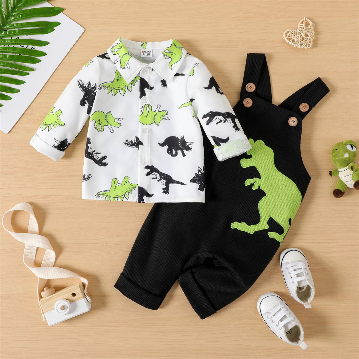 PatPat 2pcs Newborn Baby Boy Clothes Jumpsuits New Born Babies Items Costume Allover Dinosaur Print Long-sleeve Shirt Overalls S