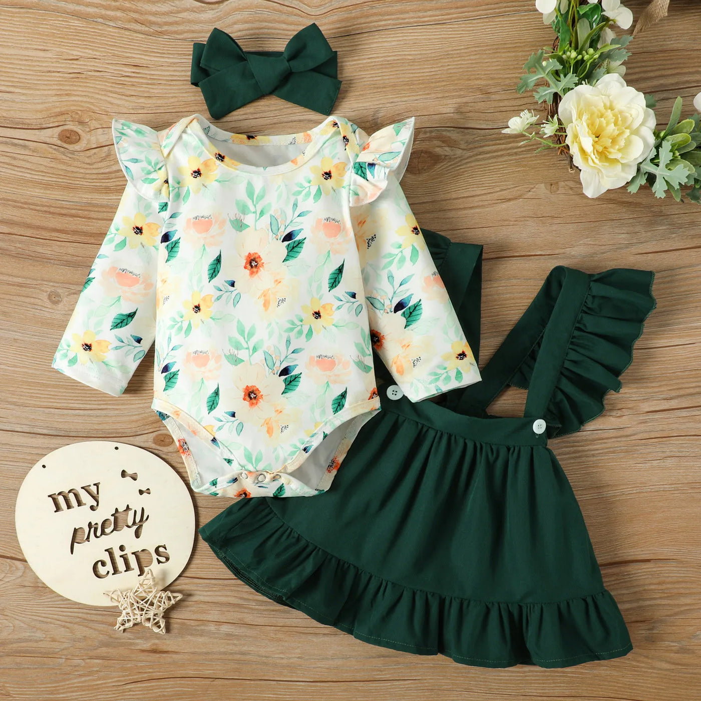 3Pcs Newborn Baby Girls Clothes Set New born Infant Girls Long Sleeve Romper Skirts Overalls Sets Baby Clothes 3 6 12 18 Months