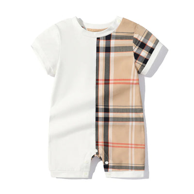 Newborn Baby Boy Girls Plaid Romper Dress Cotton Short Sleeve Outfit Infant Kid Spring & Autumn Onesie Jumpsuit Children Clothes