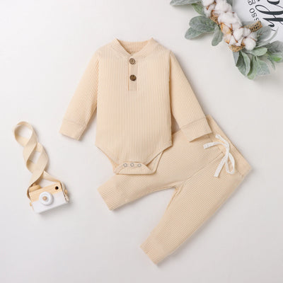 Newborn Baby Boy Girl Clothes Sets Ribbed Knitted Long Sleeve Romper Bodysuits Long Pants Solid Autumn Winter Costume Outfits