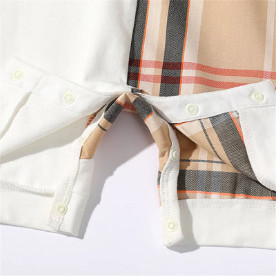 Newborn Baby Boy Girls Plaid Romper Dress Cotton Short Sleeve Outfit Infant Kid Spring & Autumn Onesie Jumpsuit Children Clothes