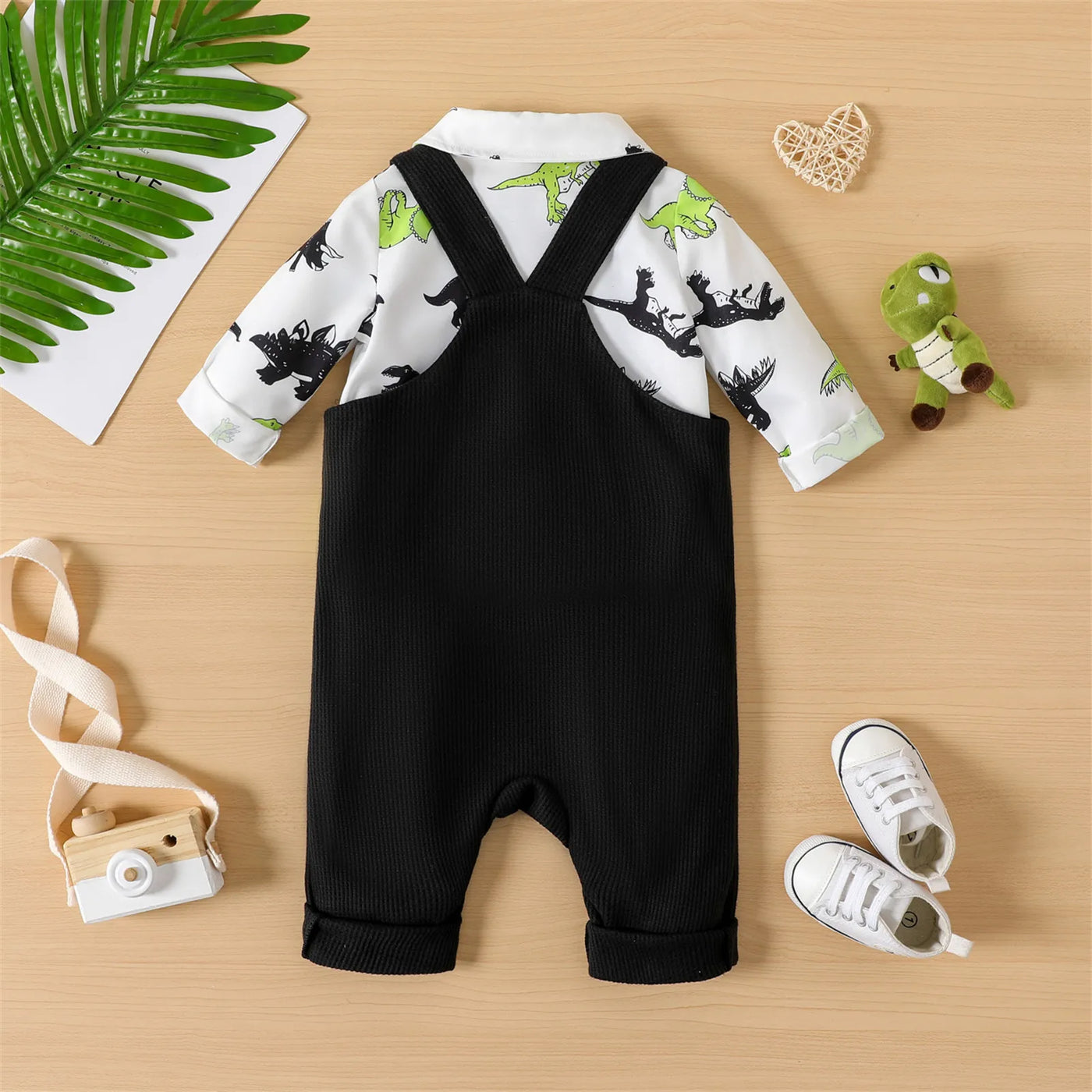 PatPat 2pcs Newborn Baby Boy Clothes Jumpsuits New Born Babies Items Costume Allover Dinosaur Print Long-sleeve Shirt Overalls S