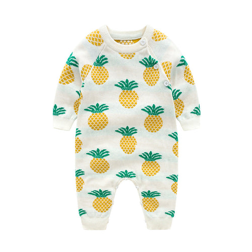 Baby Dinosaur & Pineapple Pattern Shoulder Button Design Knitting