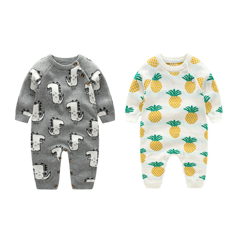 Baby Dinosaur & Pineapple Pattern Shoulder Button Design Knitting