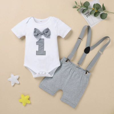 Baby Boy Clothes 1st Birthday Boy Outfit One Year Gentleman Tie Bodysuit Straps Shorts Toddler Baby Clothing Set Baby Clothes