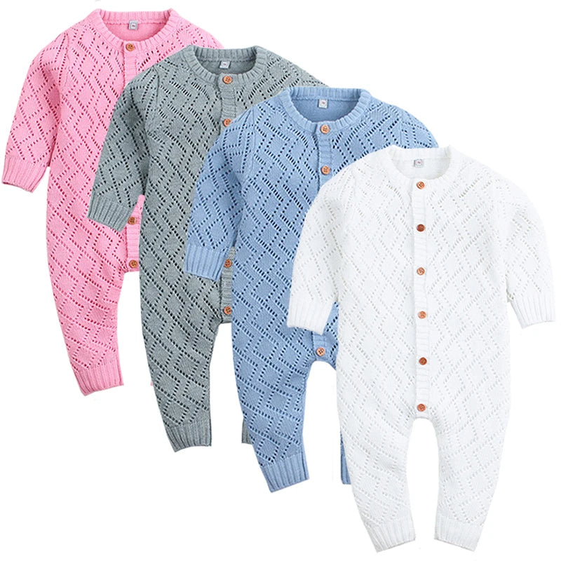 Toddler Boy Jumpsuit Girls Candy Color Knitted Long Sleeve Newborn Baby Clothes Infant Boy Overall Children Outfit Spring