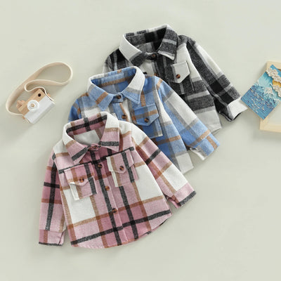 Toddler Baby Boy Girl Plaid Shirt Jacket Outfits Button Down Cardigan Kids Long Sleeve Coat Tops Fall Clothes