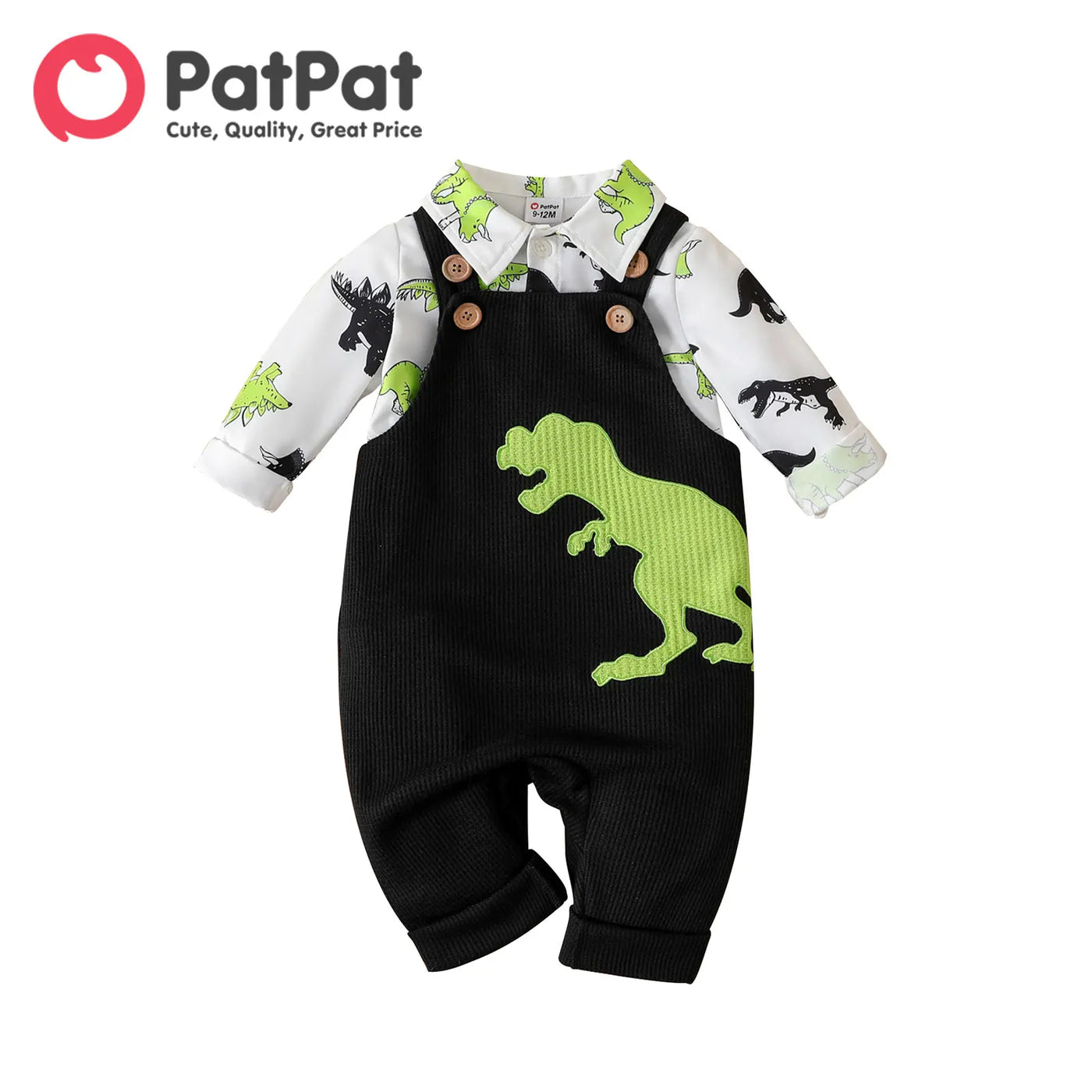 PatPat 2pcs Newborn Baby Boy Clothes Jumpsuits New Born Babies Items Costume Allover Dinosaur Print Long-sleeve Shirt Overalls S